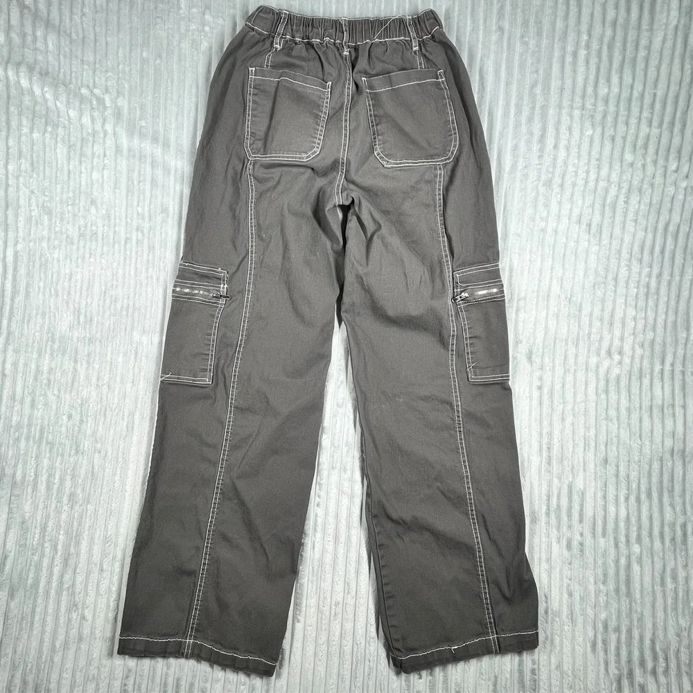 Rachel Paige Wide Leg Cargo Pants Women's S Elastic Waist‎ Baggy Skater Gray